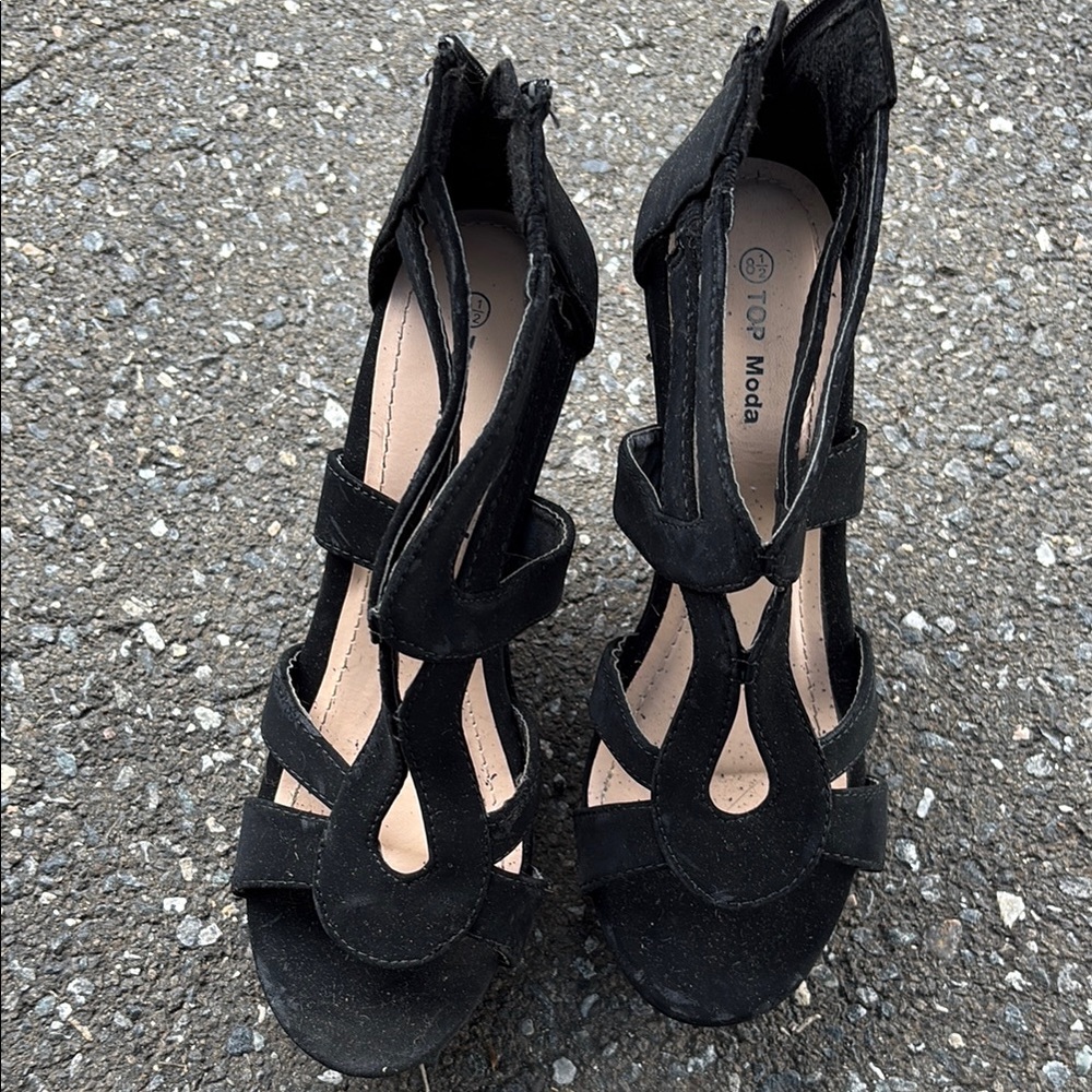 TOP Moda Black Strappy Stiletto Heels